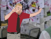 me as crazy guy in front of whiteboard'